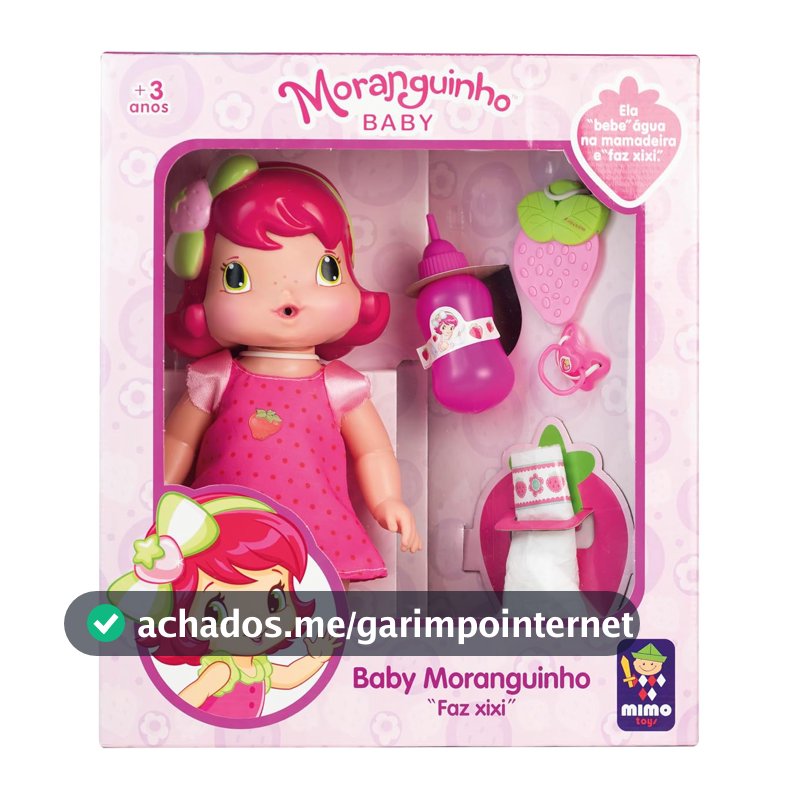 Moranguinho, personagem boneca Baby Moranguinho Faz Xixi, com lindos acessorios, 30 cm de altura, Mimo brinquedos