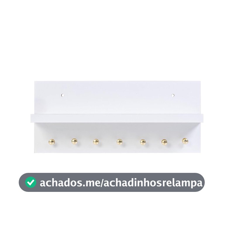 Porta Chaves Prateleira Canaleta De Parede MDF Com Ganchos Metalicos (BRANCO)