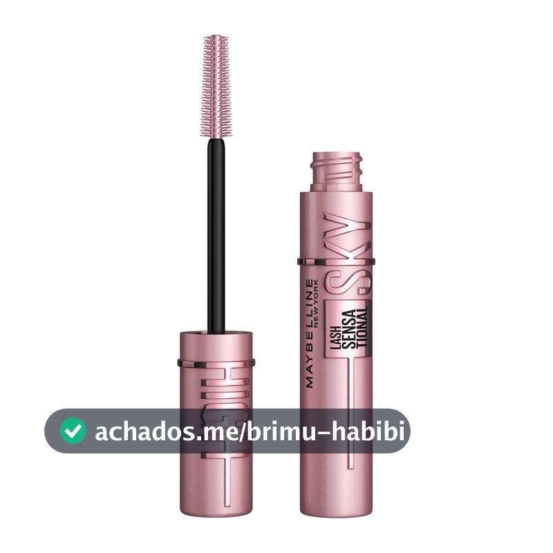 Maybelline NY Lash Sensational Sky High Máscara de Cílios Lavável, Escova Flexível, Alongamento Sem Limites com Extrato de Bambu e Fibras, Impacto de Todos os Ângulos, Preto 7,2ml
