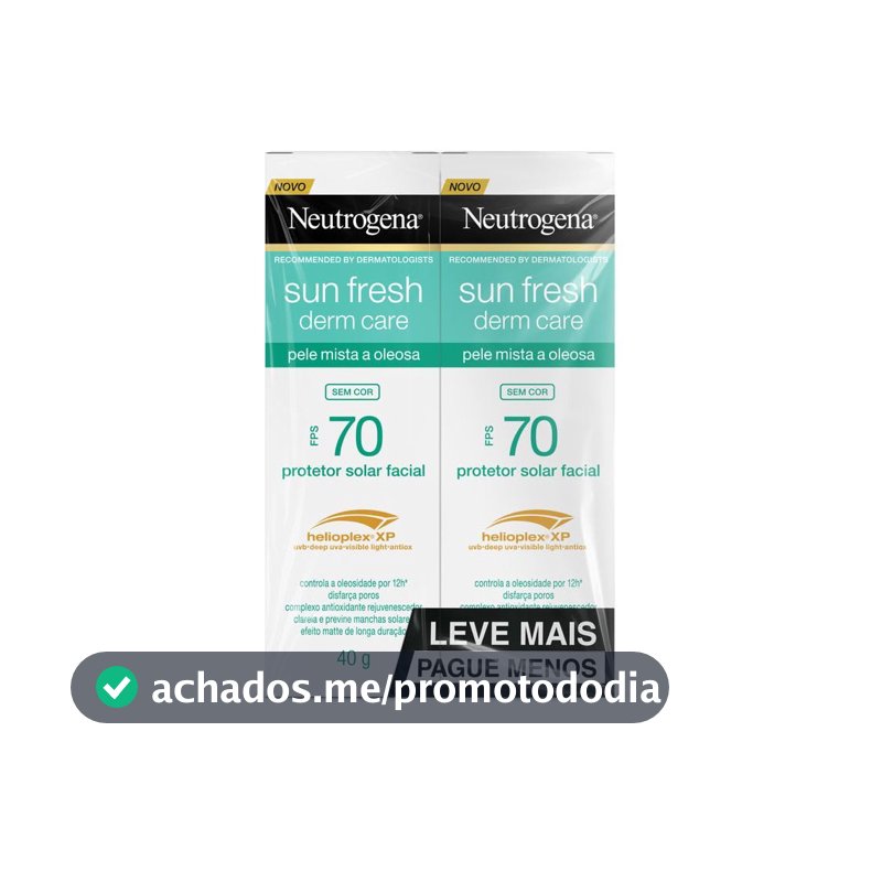Protetor Solar Facial Neutrogena Sun Fresh, Sem Cor, FPS 70, 2 Unidades 40g