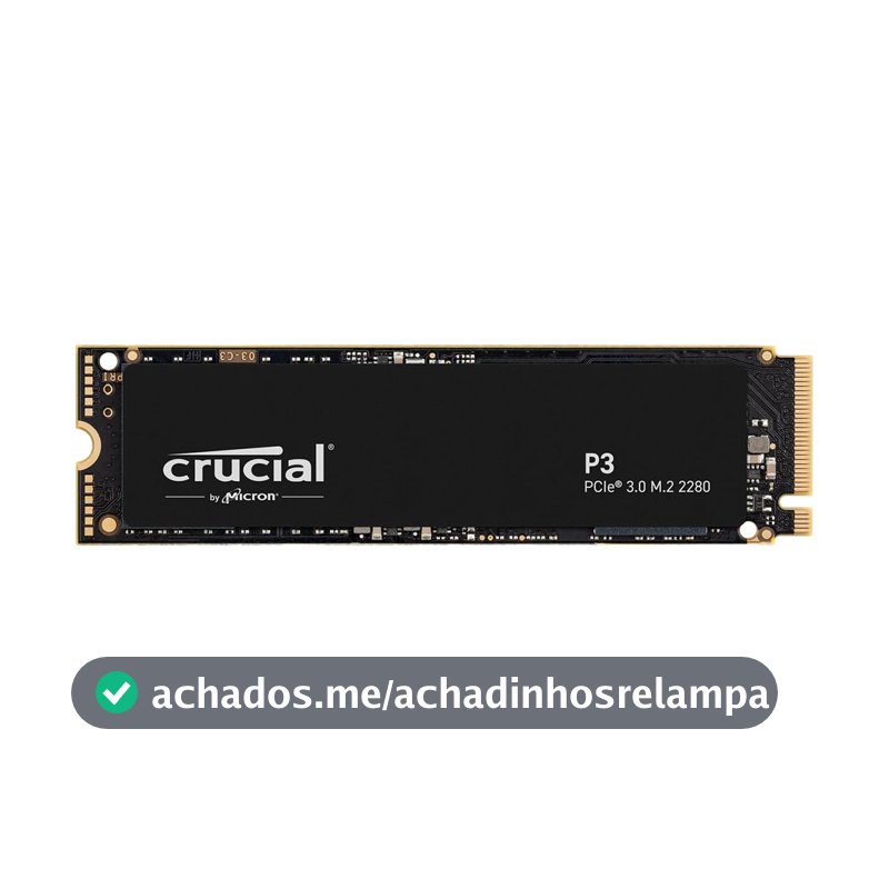 SSD Crucial P3 500GB NVMe M.2 2280 (Leitura até 3500MB/s e Gravação até 1900MB/s)