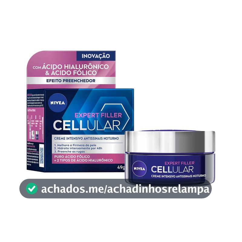 NIVEA Creme Facial Antissinais Cellular Filler Noite 49g, Hidratação Intensa 48h, Pele Firme, Preenche Rugas, Ácido Hialurônico, Cuidado Noturno