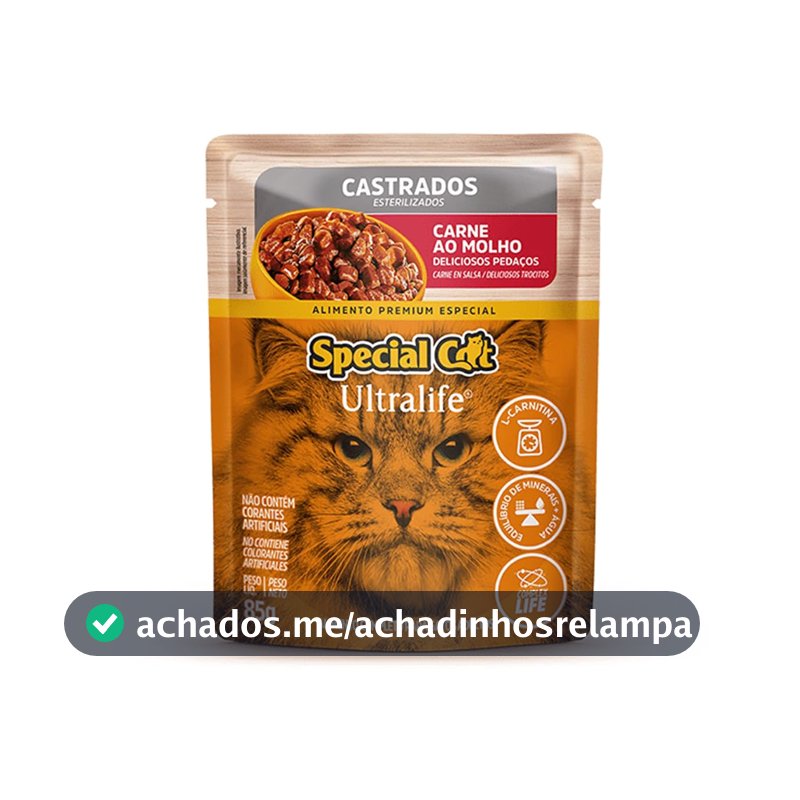 Ração Úmida Special Cat Ultralife para Gatos Castrados Sabor Carne ao Molho 85g