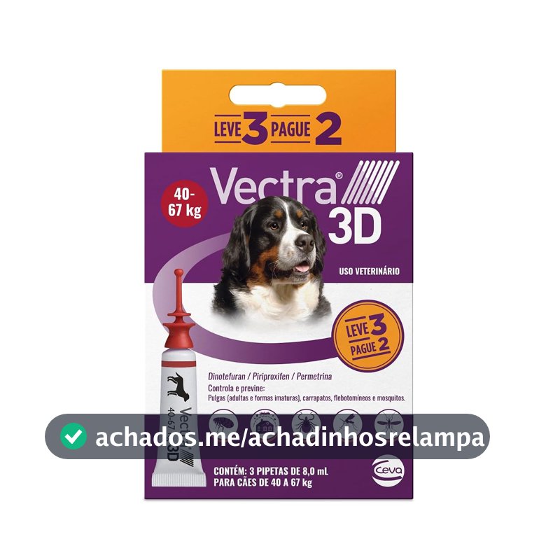 Ceva - Vectra 3D Antipulgas para Cães 40 a 67kg - 3 Pipetas de 8,0ml - Leve 3 Pague 2