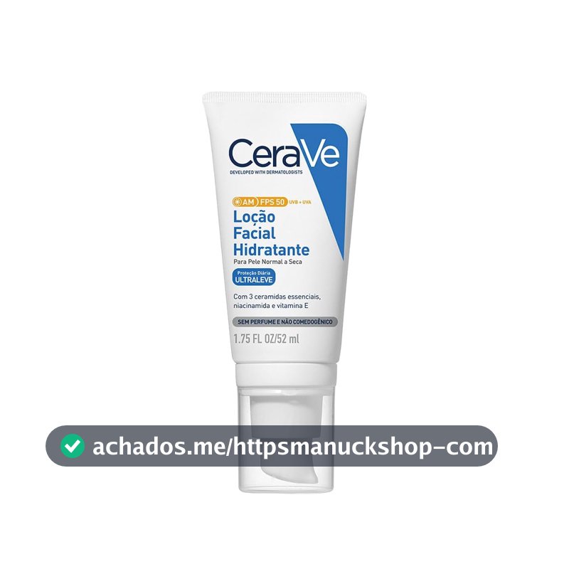 CeraVe AM FPS 50, Loção Facial Hidratante com 3 Ceramidas Essenciais, Ácido Hialurônico e Niacinamida, Proteção UVA/UVB e Hidratação 24h para Pele Normal a Seca, 52g