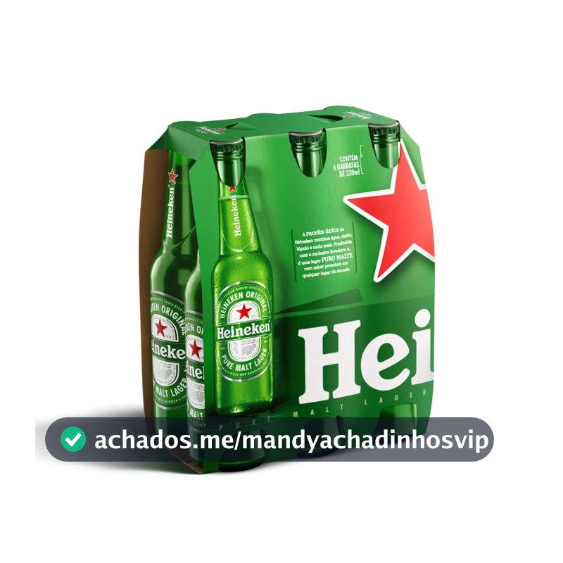 Cerveja Heineken Long Neck, Pack 6 unidades, 330Ml
