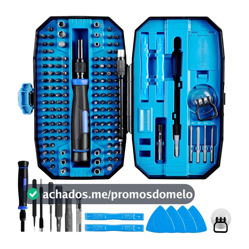 Kit de Ferramentas com 152 Peças de Chave de Fenda, Kit de Ponteiras Bits para Parafusadeira Magnético, para Desmontar Notebook, iPhone, Android com Pinça, Eixo Flexível, Palhetas, Alavanca e Ventosa