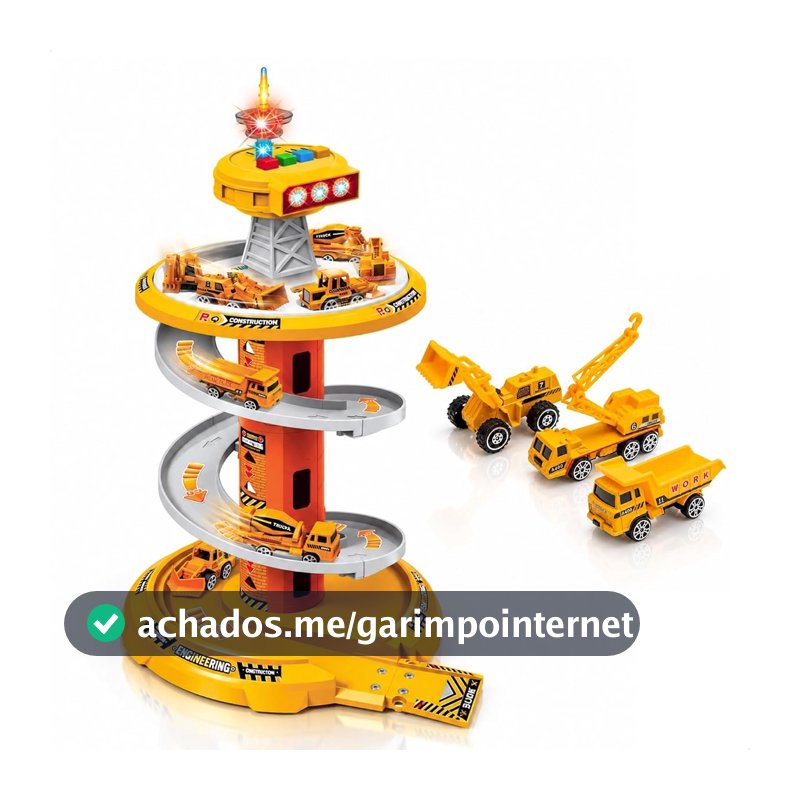 Pista de Carrinhos Infantil Brinquedo Corrida Posto Com Luz e Som (Amarelo)