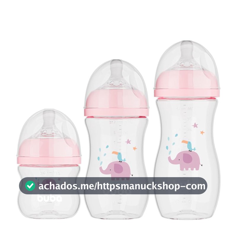 Buba, Kit 3 Mamadeiras Easy Flow Elefante Rosa 120/270/330ml
