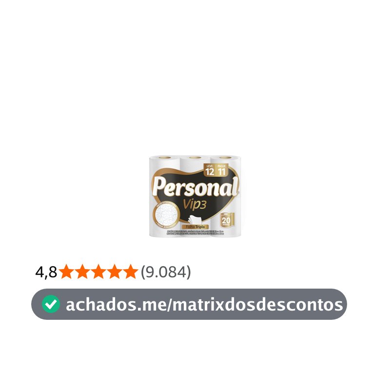 Personal Papel Higiênico Vip Folha Tripla Com 12 Rolos De 20M