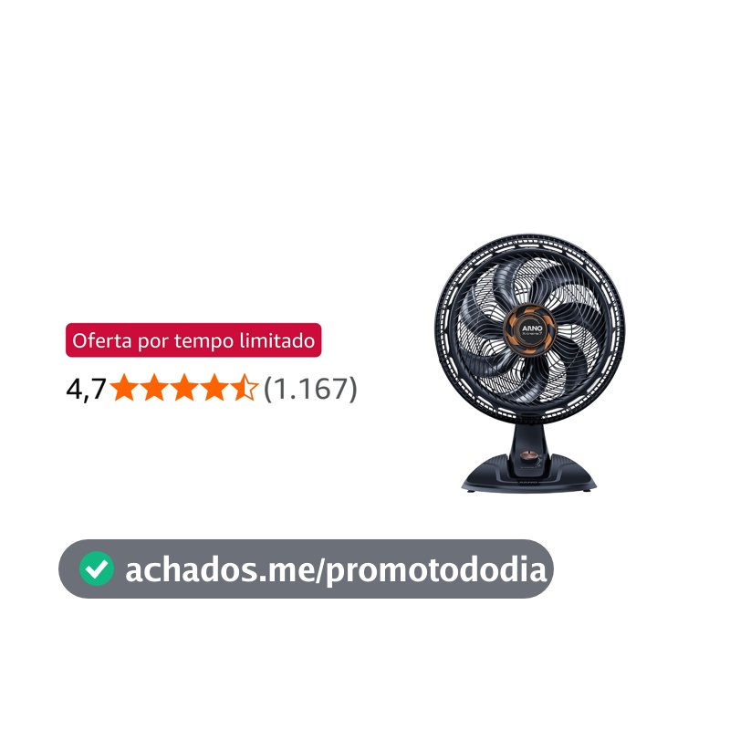 Ventilador de Mesa Arno X-TREME 7 Cinza 40cm VE71, 150W, 7 Pás, 3 Velocidades, Oscilação 80º, Power Zone, Modo Noturno Silencioso, 220V