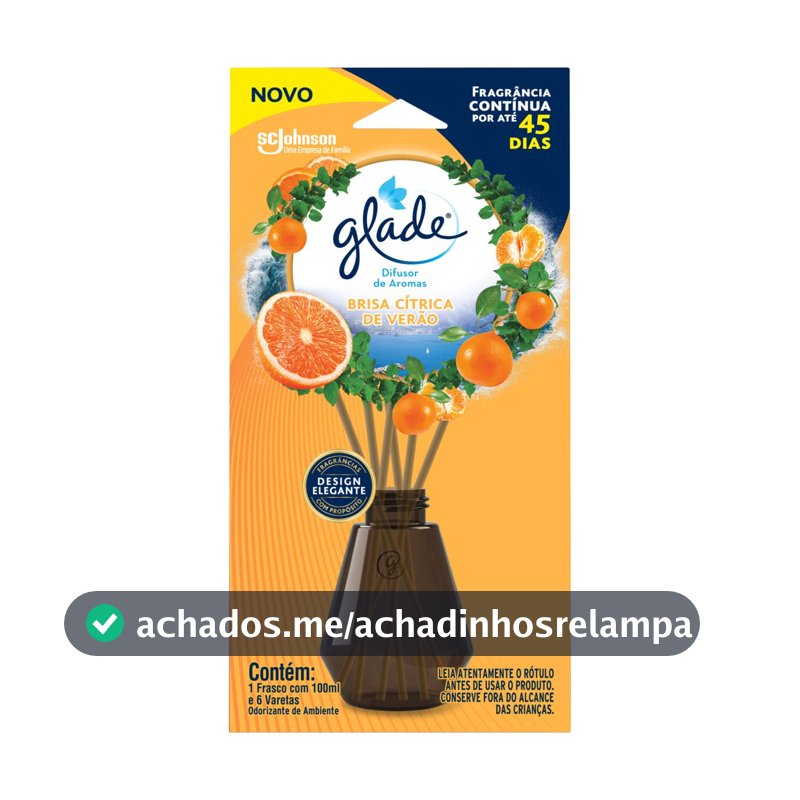 Glade Difusor de Ambiente Base Cítrica de Verão, Frasco 100ml e 6 Varetas