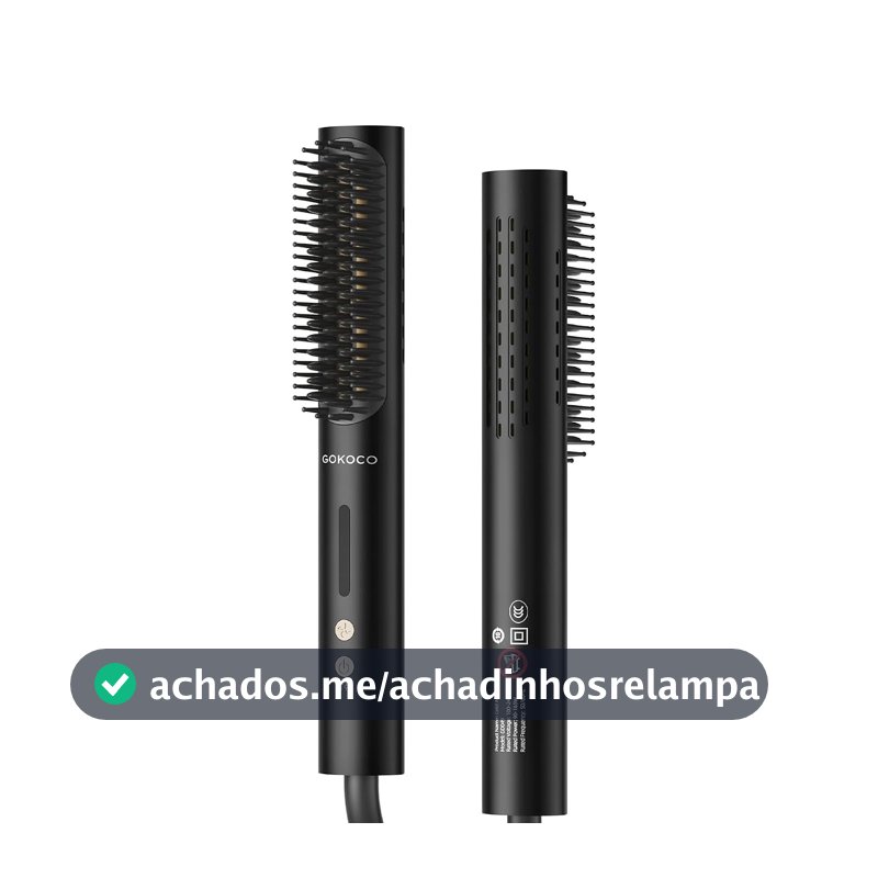 GOKOCO Escova Modeladora Iônica com Ar Frio,Bivolt Escova Alisadora Elétrica 2 em 1 para Cabelo,Controle de Frizz,Volume na Raiz,4 Temperaturas,Modelador de Cachos e Ondas,GD049 Preto