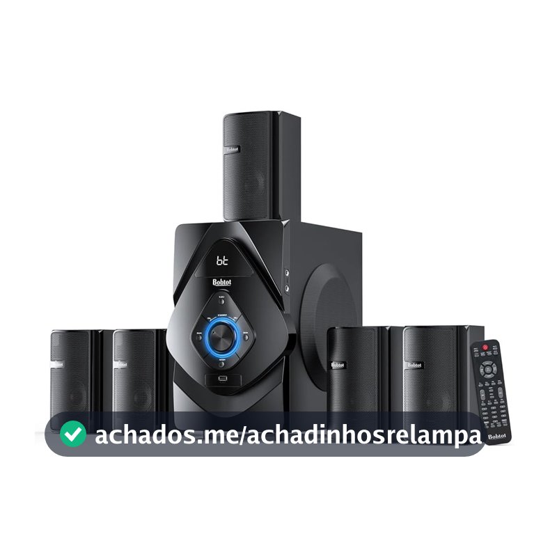 Sistema de Som Bobtot 5.1 Home Theater Preto, Potência de Pico de 800W, Amplificador Classe AB, Som Imersivo e Alta Fidelidade para Cinema em Casa 110V
