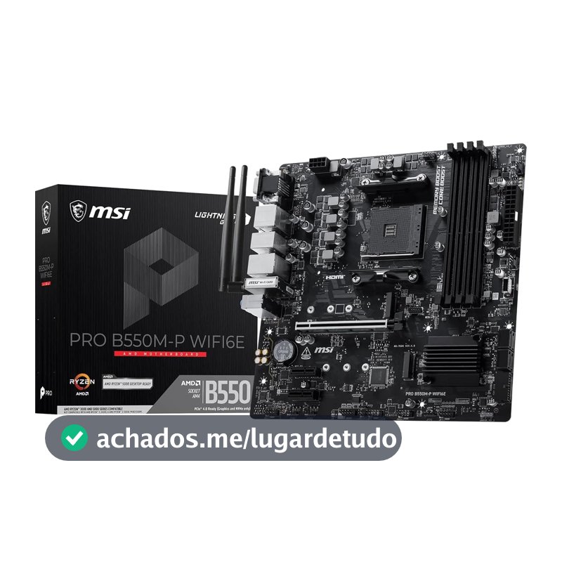 MSI Placa-mãe PRO B550M-P WIFI6E ProSeries (AMD Ryzen 5000 Series, AM4, DDR4, PCIe 4.0, SATA 6Gb/s, M.2, USB 3.2 Gen 2, HDMI/DP, Wi-Fi 6E, Bluetooth 5.2, mATX)