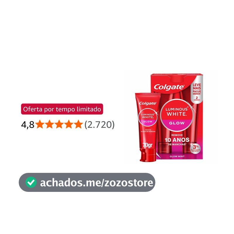 Colgate Luminous White Glow Creme Dental Clareador, 2x70g