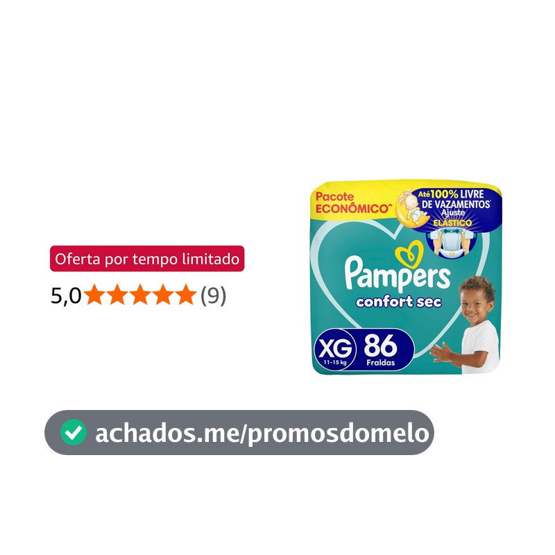 Fralda Pampers Confort Sec Tamanho XG, 86 Unidades