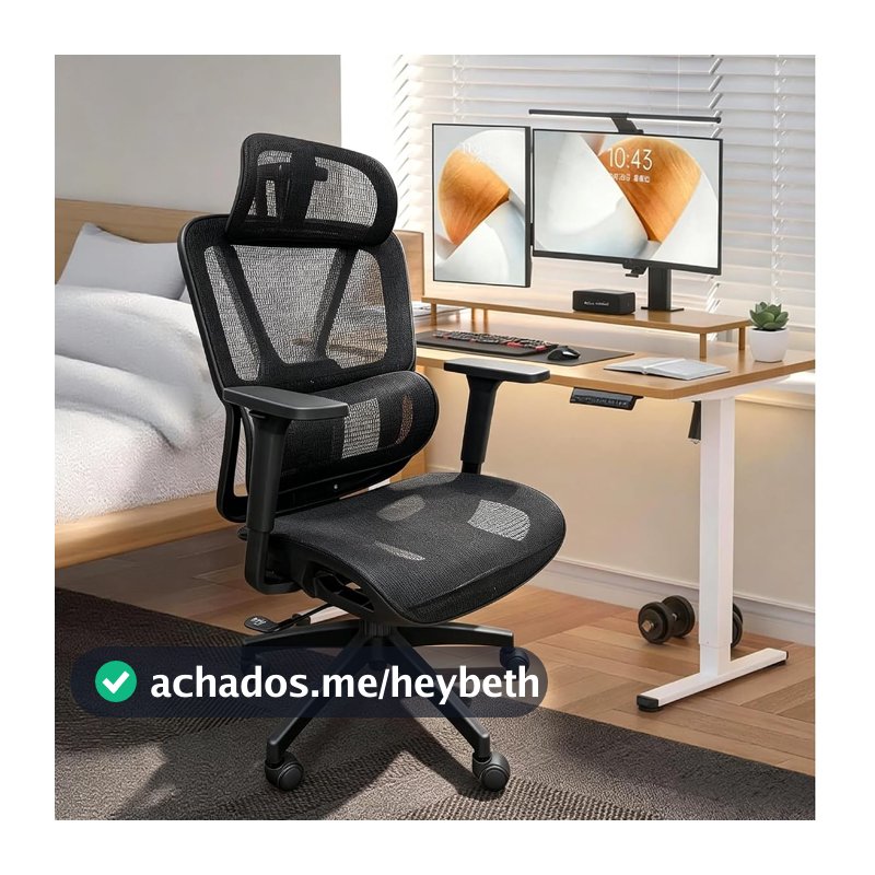 Cadeira Ergonômica Escritório, Malha Respirável, Apoio Lombar, Preto
