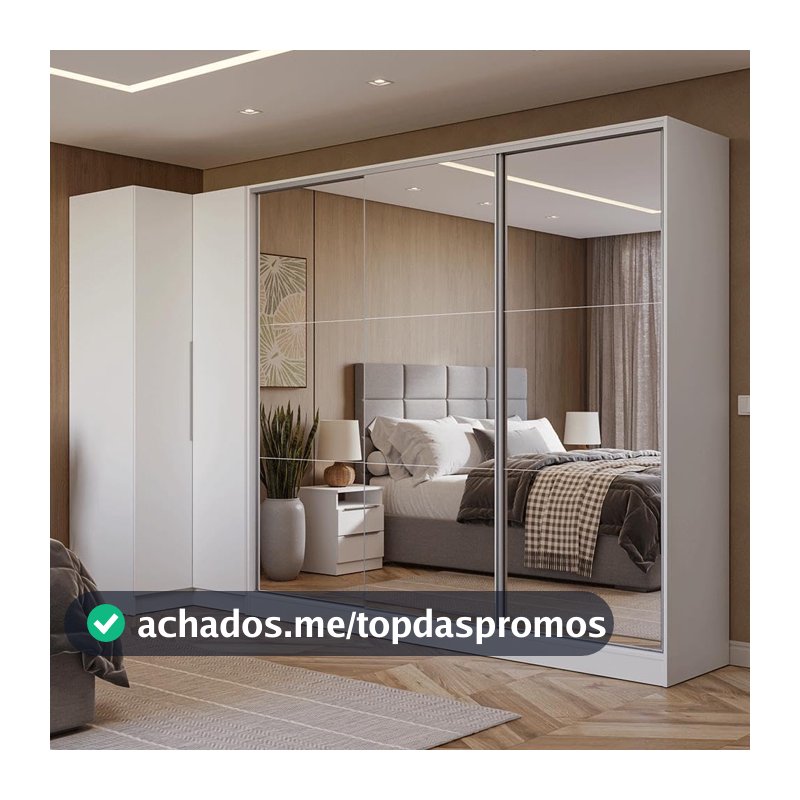 Guarda-roupa Modulado Neo + Guarda-roupa Royale 3 Portas de Correr de Espelho Branco Madesa