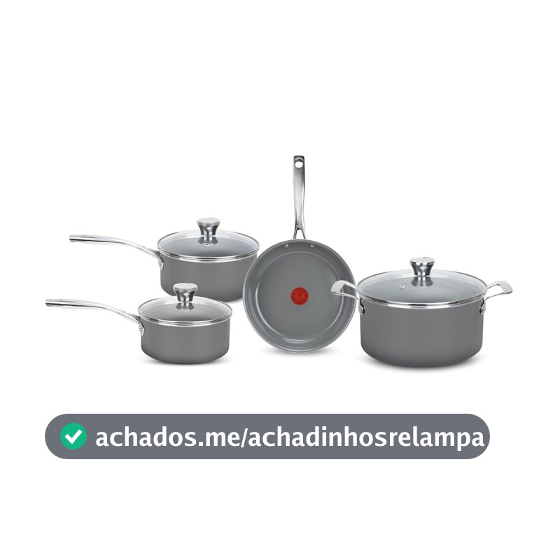Jogo de Panelas Tefal Ceramic Vitality 4 Peças com Base de Indução, Cabos de Aço Inox, Revestimento Cerâmico e Tecnologia Thermo-Sinal®