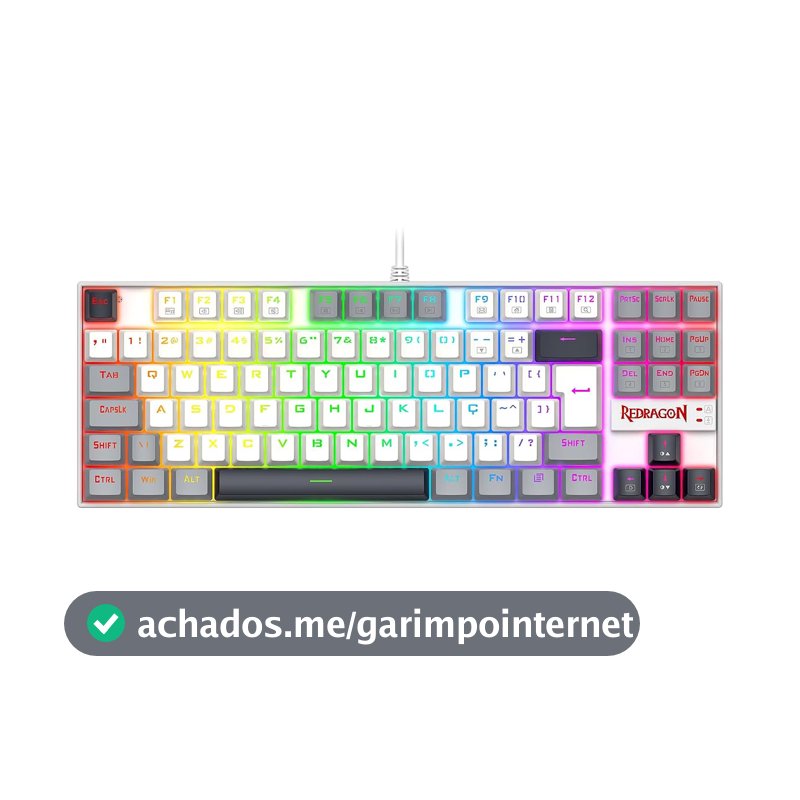 Teclado Mecânico Gamer Redragon Kumara RGB TKL Switch Marrom Branco e Cinza K552WGL-RGB PT-BROWN