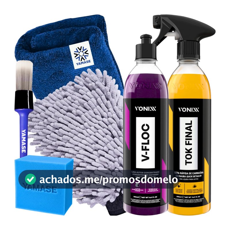Kit V-Floc Shampoo Neutro Super Concentrado Automotivo + Cera Liquida Protetora Tok Final Vonixx Luva Pano Microfibra