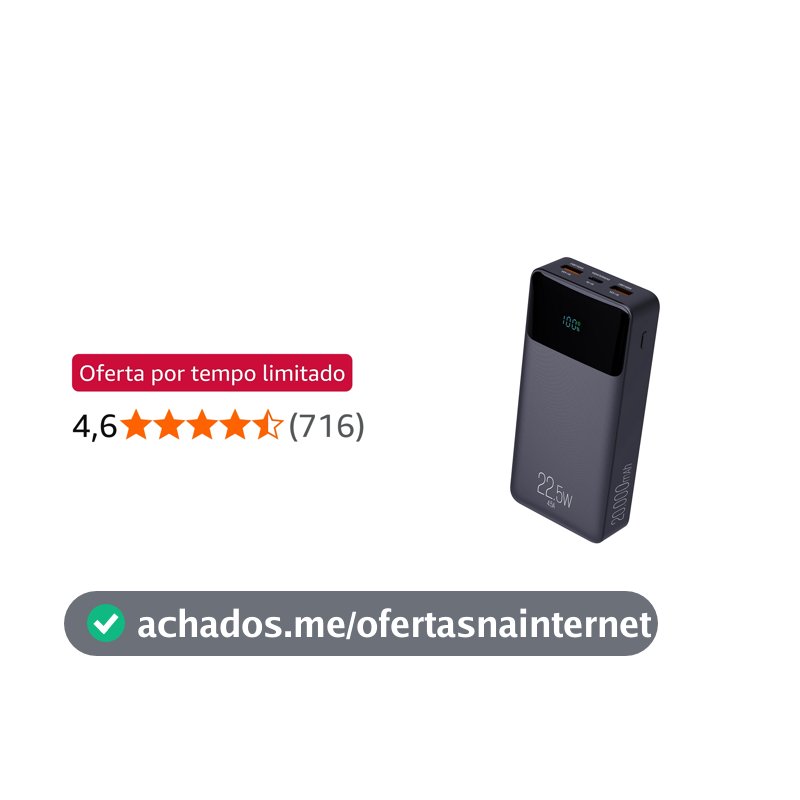 Power Bank Pro 20000mAH, Bateria Portátil Universal, Carga Rápida, Display Indicador, Entradas Micro USB e USB-C, 2 Portas USB-A, Preto, PB200BK, ELG