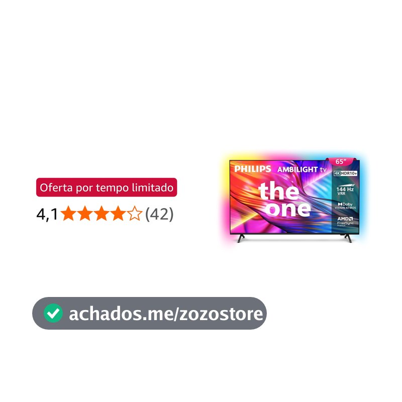 PHILIPS, Smart TV, Ambilight THE ONE 65" 4K 144 Hz, Titan OS, 65PUG8929/78, P5, DTS Play-Fi, Freesync, Dolby Vision e Atmos, 40 WRMS