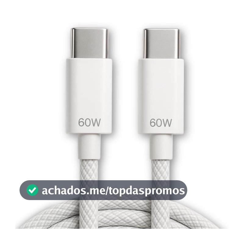 Cabo USB-C Tipo C 60W Turbo 2 Metros, Carregamento Ultra Rápido