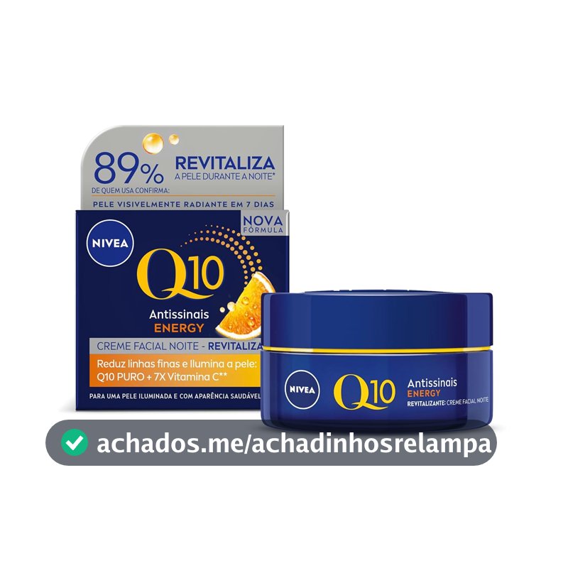 NIVEA Creme Facial Q10 Energy Antissinais Noite 50g, Reduz Linhas Finas, Ilumina, Pele mais Jovem, Revitalizante, Cuidado Facial Noturno