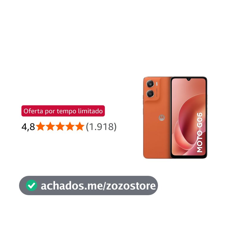 Smartphone Motorola Moto g06-128GB 12GB (4GB RAM + 8GB Ram Boost) e Camera 50MP com AI Bateria de 5200 mAh Tela 6.9" - Laranja