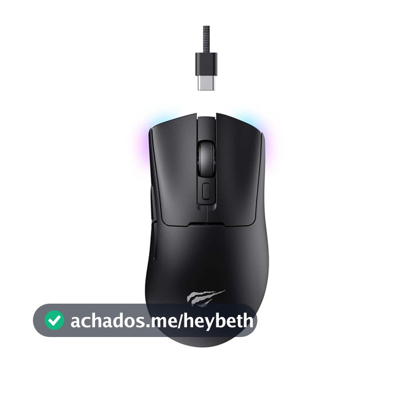 Havit Mouse Gamer Quad-Mode MS966WB Black, Sem Fio e Com Fio, USB, Bluetooth, Wireless 2.4GHz (USB-A e USB-C), RGB, 7 Botões, 800-1600-2400-3200-6000-10000 DPI, Preto