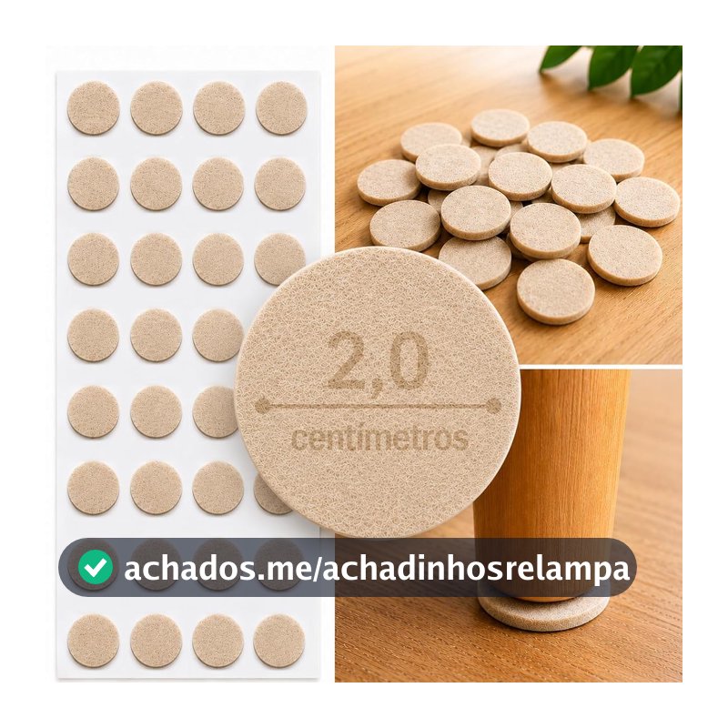 Kit 32 Feltros Adesivos Bege Antirrisco 2,0cm x 3mm Redondos para Móveis