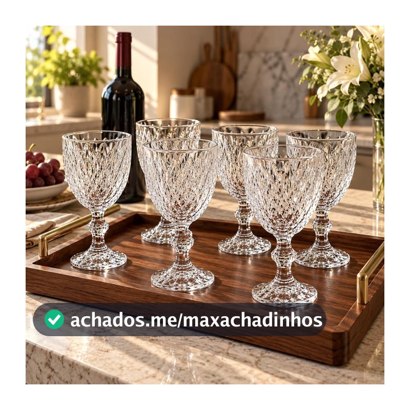 Jogo de 6 Taças de Vidro Diamond Transparente, 340ml, Design Canelado Elegante, 15cm de Altura, para Água, Suco e Drinks Premium