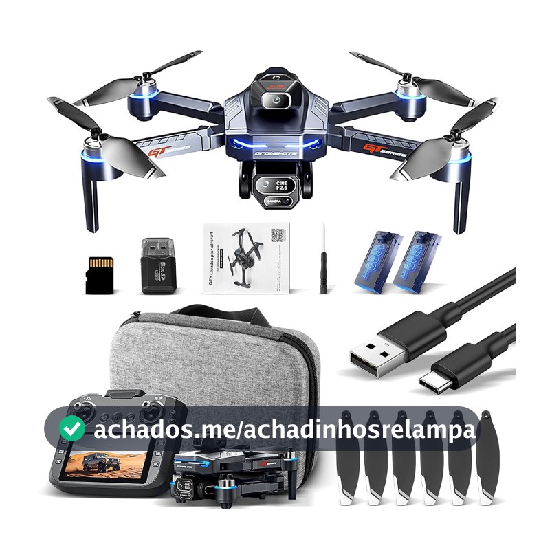 Drone com Câmera 4K GT8 Drone Profissional FPV com 2 Baterias e Controle Remoto com Tela, Até 25 Minutos De Voo, Sistema De Fluxo Óptico para Adultos e Iniciantes