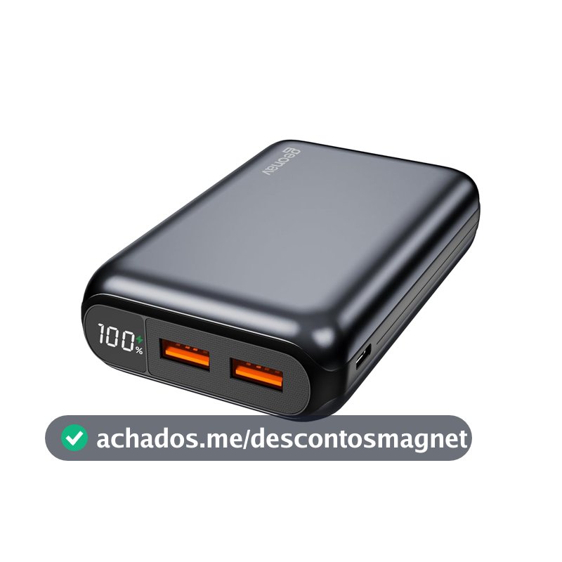 Geonav Power Bank, Carregador Portátil Universal 20.000mAh, USB-A (até 18W) + USB-C (até 20W), Compacto, Carregamento Rápido, Pass Through, Led Indicador de Bateria, PB20K20WSG, Cinza espacial