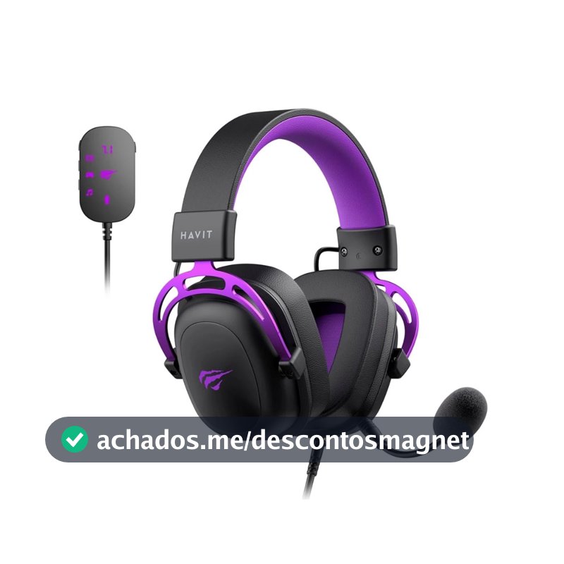 Headset Gamer Havit Gamenote H2002C + U Adaptador USB 7.1, P3, Adaptador P2 para PC, Microfone Destacável, Preto/Roxo