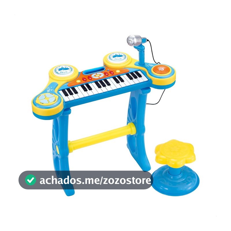 Piano Teclado Infantil Musical Pianinho Microfone Instrumento Brinquedo Criança (Azul)