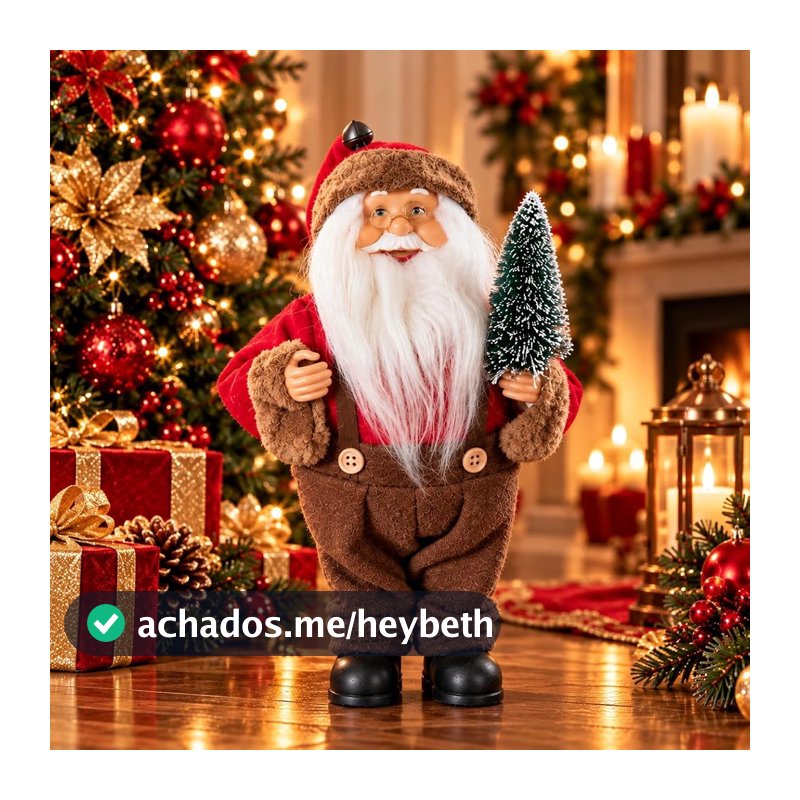 Papai Noel Decorativo 30cm com Árvore de Natal Premium Enfeite Natalino Decoração de Natal para Mesa Estante Sala Casa Loja e Ambiente Festivo (Marrom)