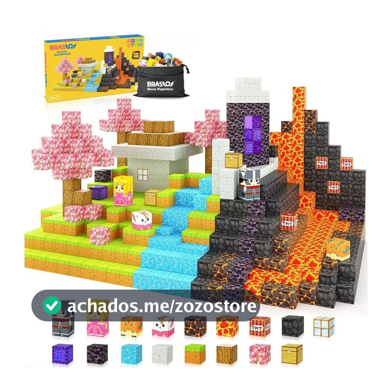 Blocos de Montar Magnéticos 84 Peças Infantil – Tema Princesa, Construção 3D Educativa, Cubos Magnéticos STEM Montessori, Brinquedo Criativo para Crianças