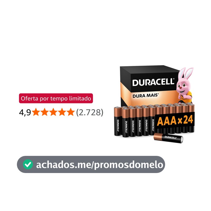 Duracell Pilhas Alcalinas AAA Palito Pack 24 Unidades – Dura Mais - Ideal para Controle de Videogame e Brinquedos