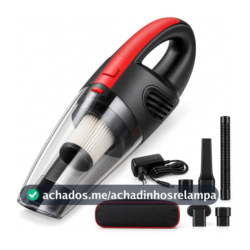 Aspirador de Pó Portátil Sem Fio, 120W Alta Potência com Sucção Poderosa, Uso Seco/Úmido, Recarregável, para Carros e Casa, Filtro Lavável, Inclui 7 Acessórios
