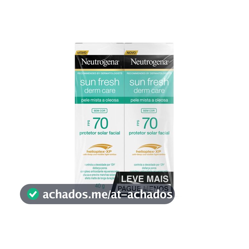 Protetor Solar Facial Neutrogena Sun Fresh, Sem Cor, FPS 70, 2 Unidades 40g