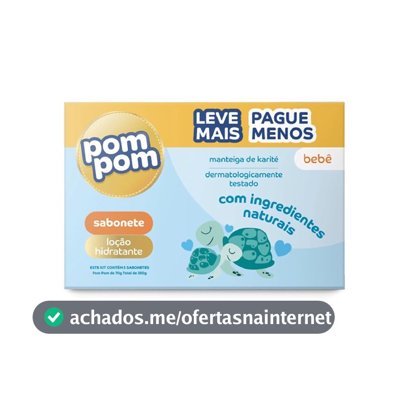 Kit Sabonete em Barra Pom Pom Loção Hidratante com 5 unidades de 70g cada
