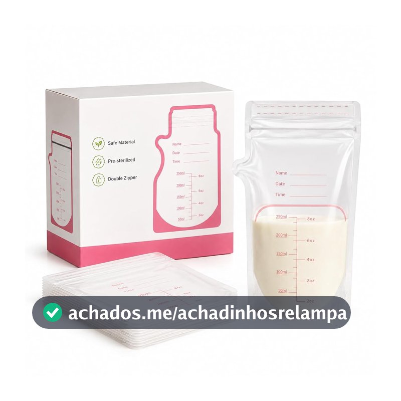 Kit 30 Sacos para Armazenamento de Leite Materno 250ml com Fechamento Duplo, BPA Free, Graduado e com Área para Identificação
