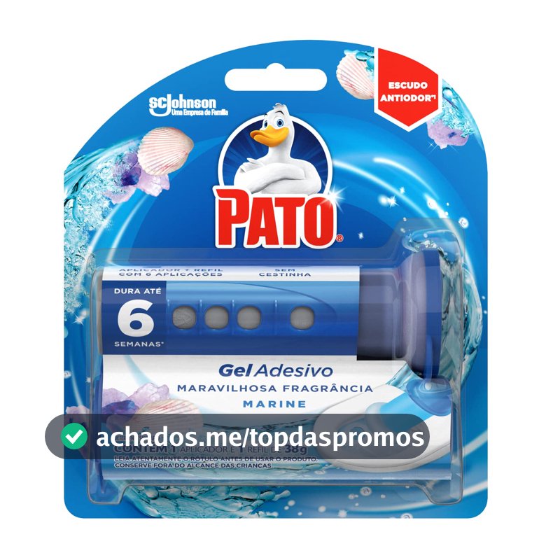 Pato Desodorizador Sanitário Gel Adesivo Aplicador + Refil Marine 1 Disco