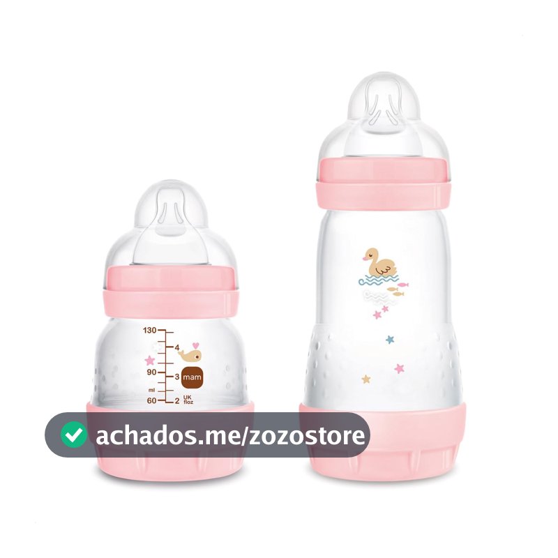 MAM Baby Kit 2 Mamadeiras Easy Start Starter Set Anticólica e Menos Bolhas de Ar, para Crianças 0+ Meses Autoesterilizável e com Bico de Silicone Skinsoft, Rosa