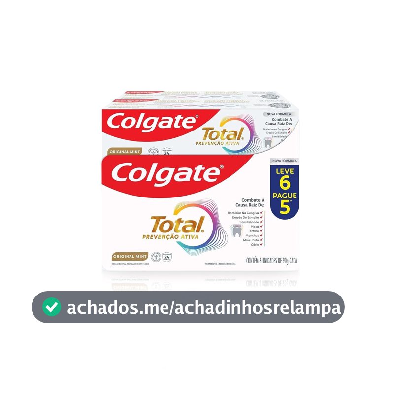 Colgate Total Original Mint Creme Dental Prevenção Ativa com Flúor, 6x90g