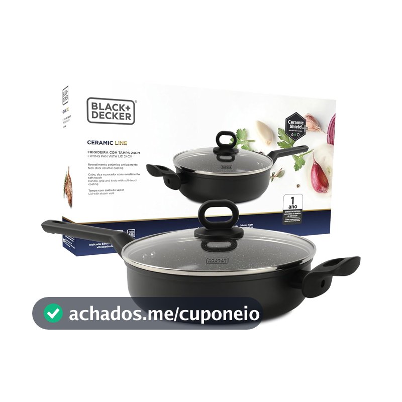BLACK+DECKER FRIGIDEIRA COM TAMPA 24 CM 2,7 LITROS CERAMIC LINE - CORPO COM REVESTIMENTO CERÂMICOANTIADERENTE COM ACABAMENTO EXTERNO NA COR PRETA E BASE COMPATÍVEL COM INDUÇÃO - BLACK