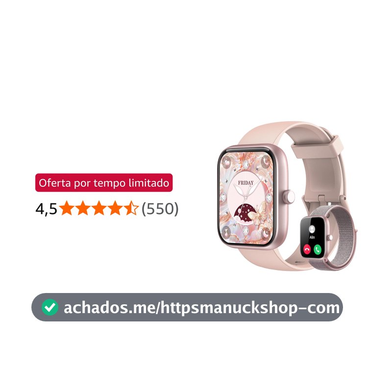Smartwatch Feminino 1,83" HD com Alexa, Bluetooth e 2 Pulseiras